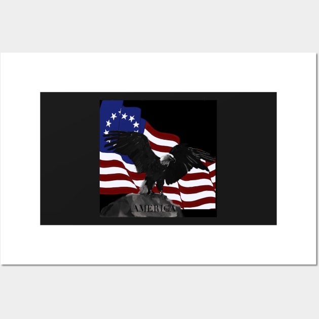 13 Star American Flag with a Bald Eagle Wall Art by TerrySrArtShop